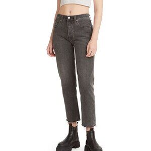 Levis 501 Original Cropped Jeans Women Size 28 x 26 Black Straight Scalloped